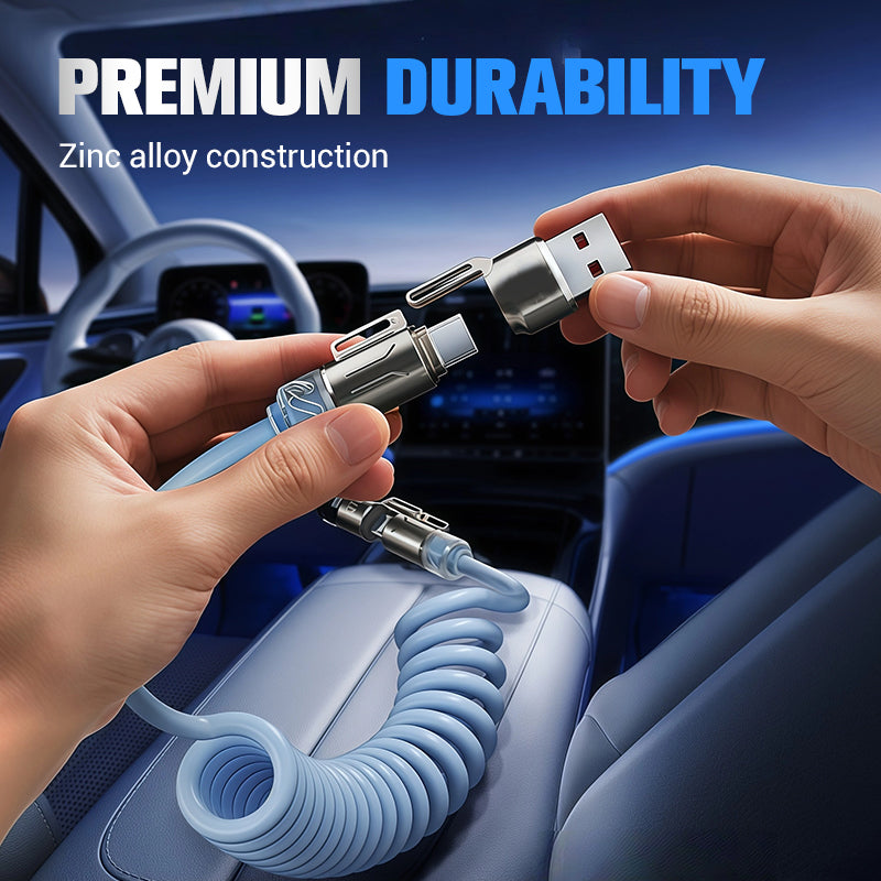 240W 4-in-1 Retractable Coiled Charging Cable