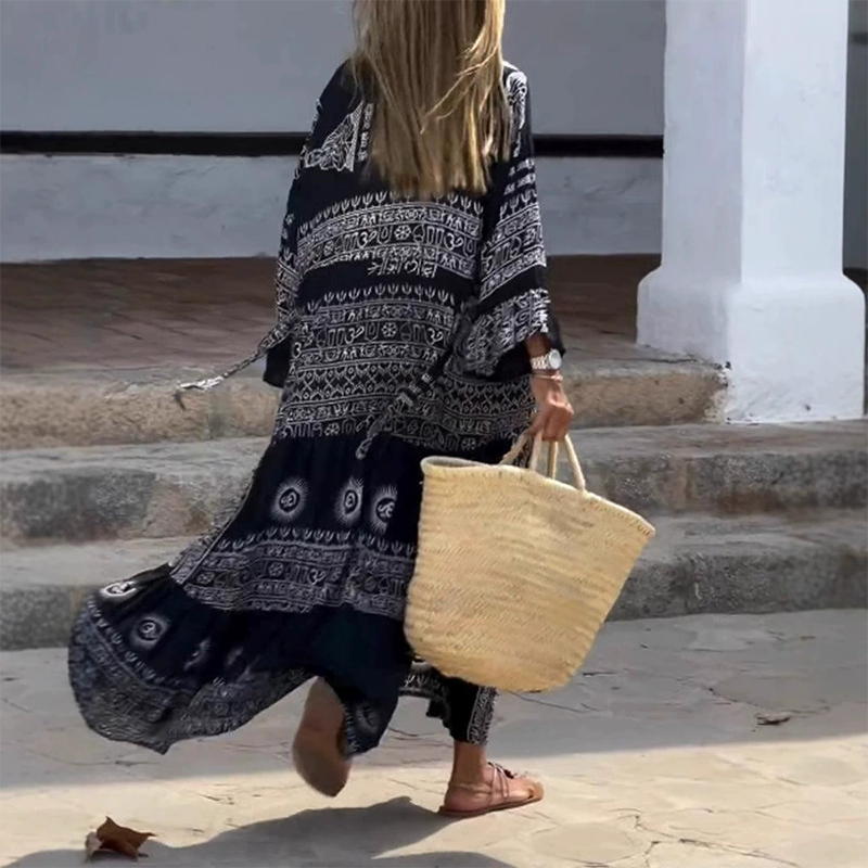 Women’s Casual Printed V-Neck Flowy Dress