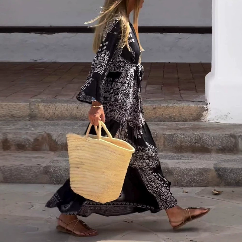 Women’s Casual Printed V-Neck Flowy Dress