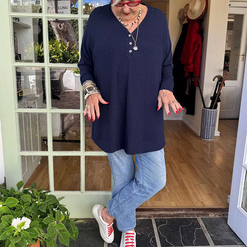 💓LAST DAY PROMOTION - 50%OFF🎀Women's Buttoned V-Neck Long Sleeve Top