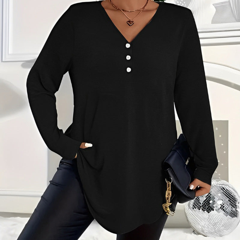 💓LAST DAY PROMOTION - 50%OFF🎀Women's Buttoned V-Neck Long Sleeve Top