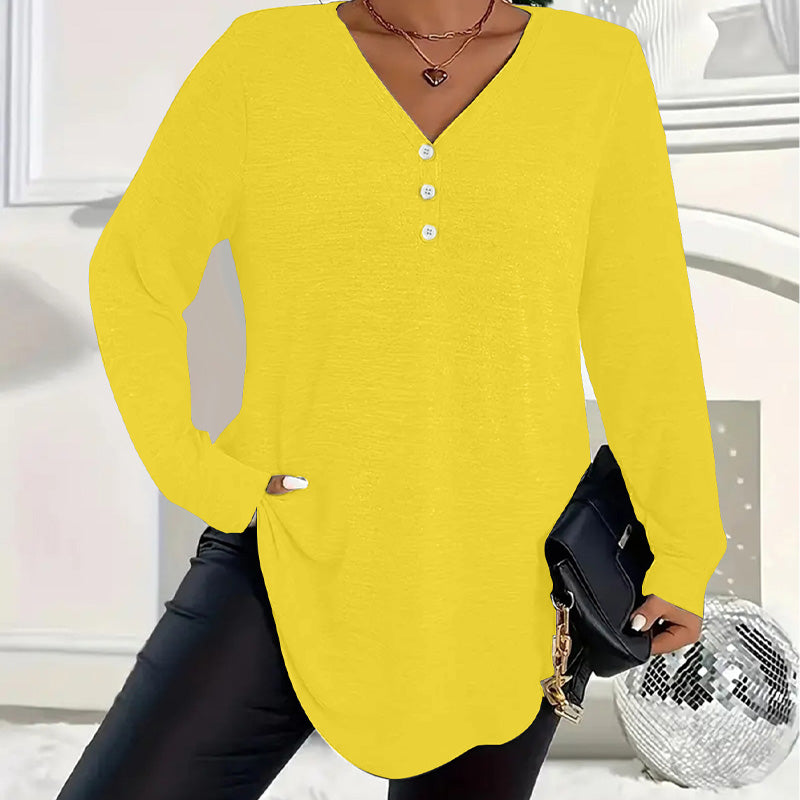 💓LAST DAY PROMOTION - 50%OFF🎀Women's Buttoned V-Neck Long Sleeve Top