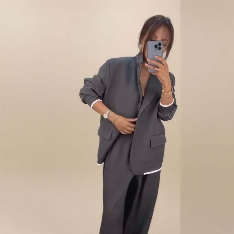 Women's Long Sleeve Blazer & Wide Leg Pant 2-Piece Set
