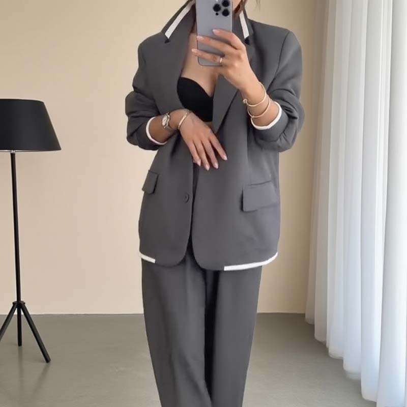 Women's Long Sleeve Blazer & Wide Leg Pant 2-Piece Set