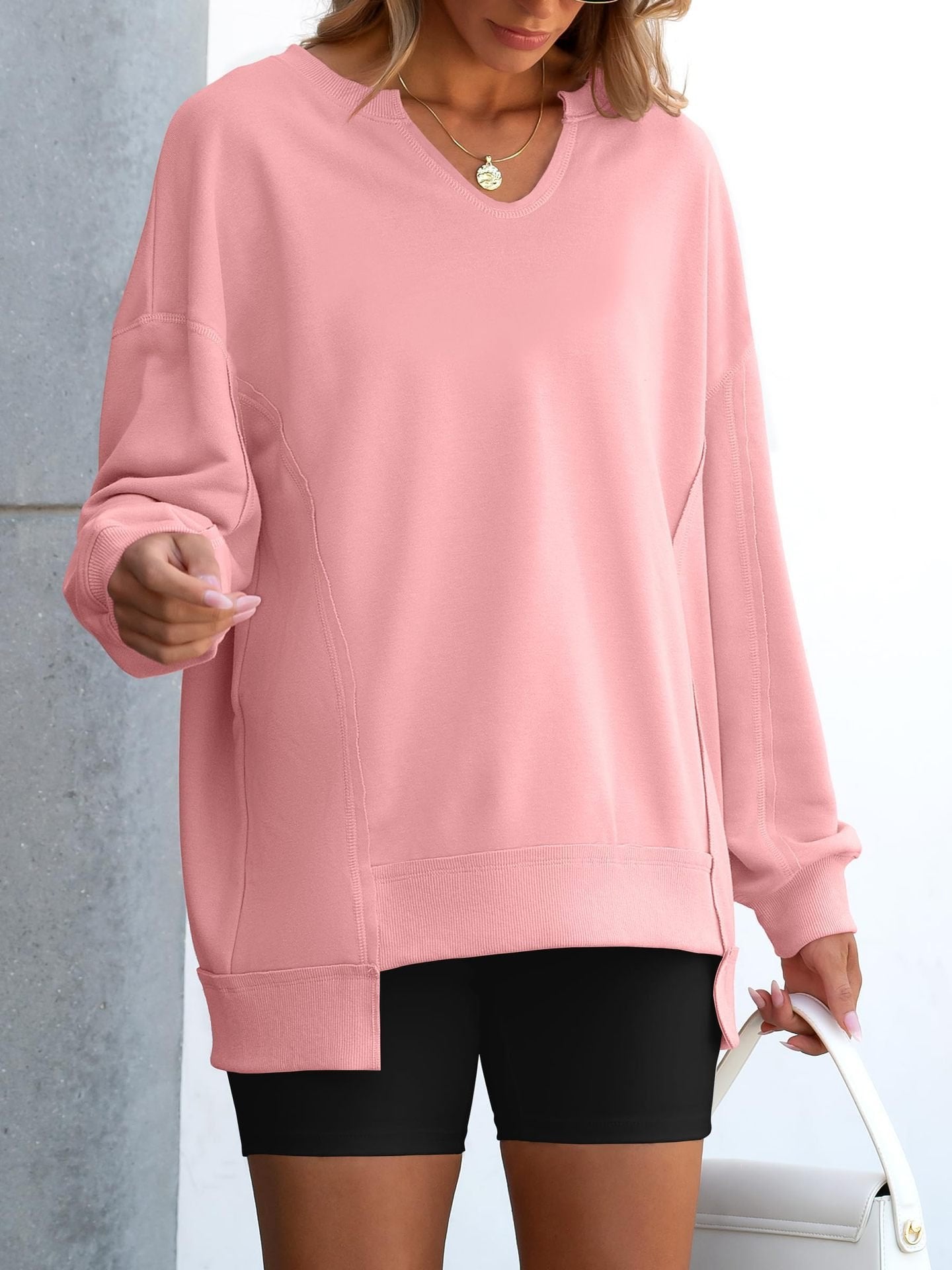 🍂✨Womens Oversized Sweatshirt V Neck Long Sleeve Tunic Lightweight Pullover