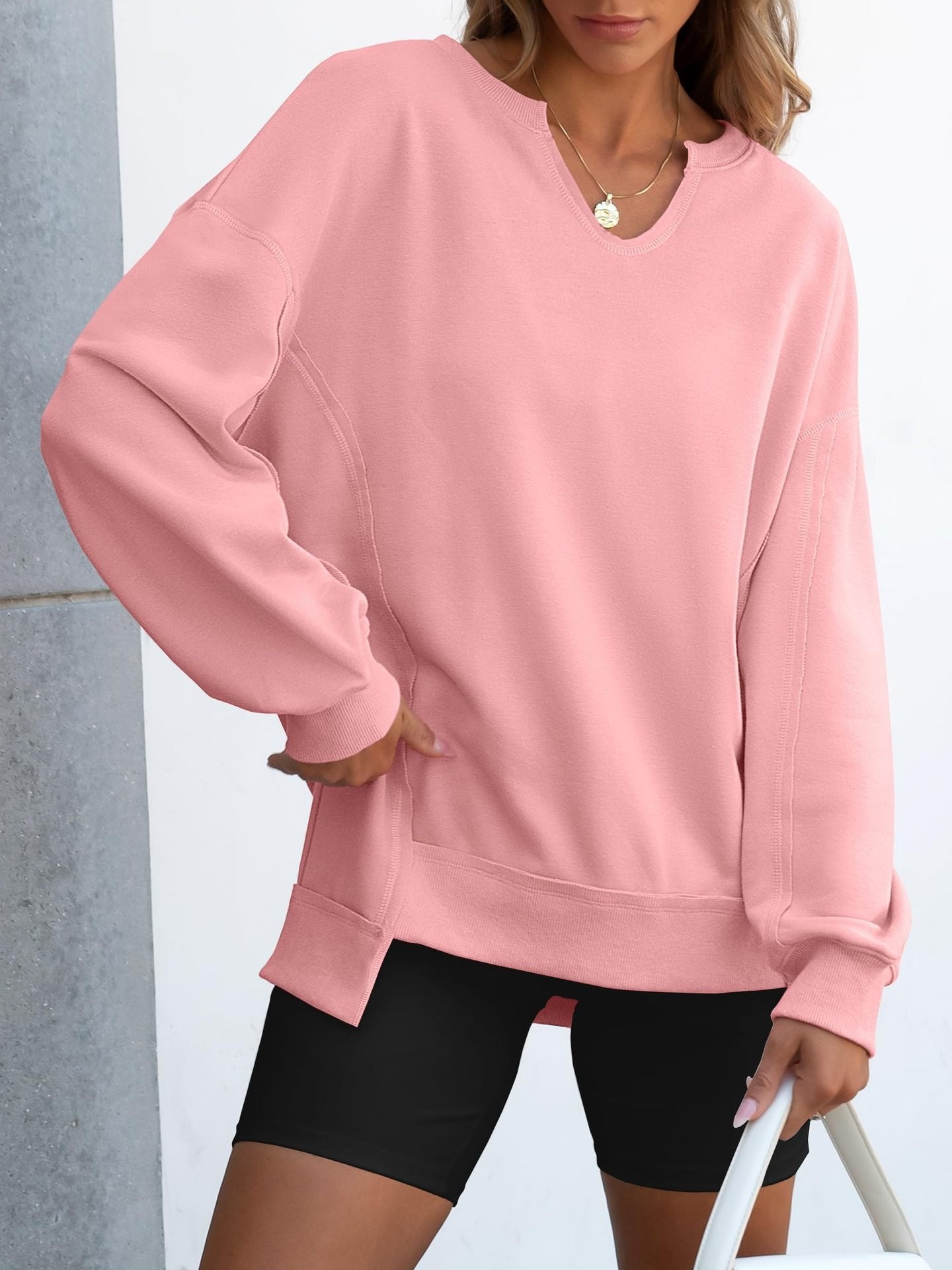 🍂✨Womens Oversized Sweatshirt V Neck Long Sleeve Tunic Lightweight Pullover