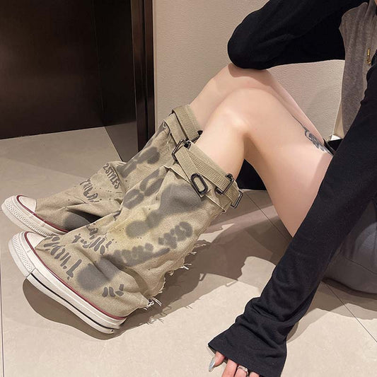 💗LAST DAY PROMOTION -50%OFF💗Women's Retro Flat Slouch Mid-Calf Canvas Boots