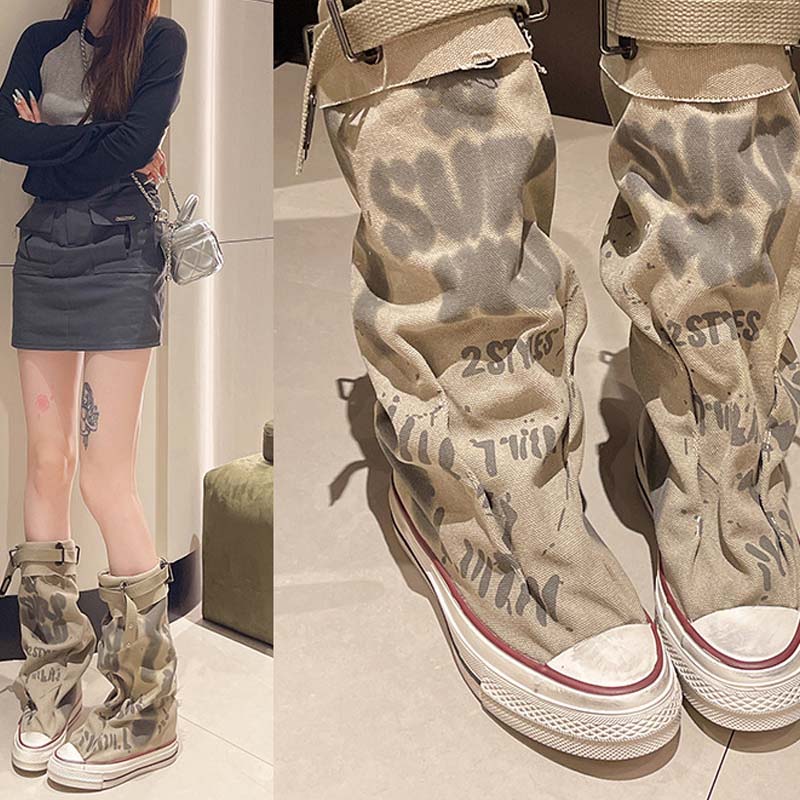 💗LAST DAY PROMOTION -50%OFF💗Women's Retro Flat Slouch Mid-Calf Canvas Boots