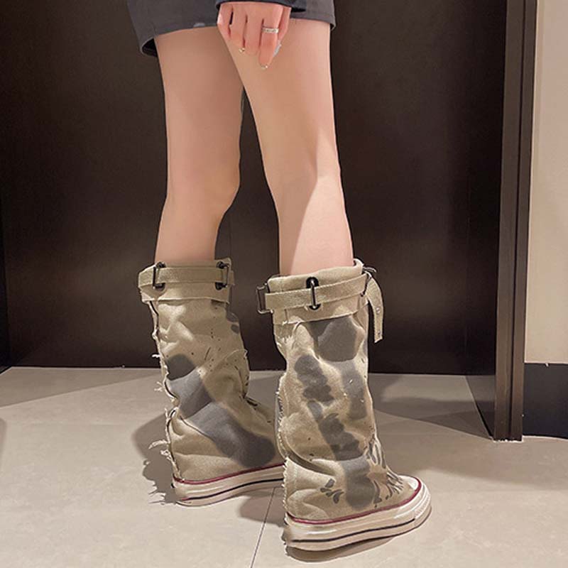 💗LAST DAY PROMOTION -50%OFF💗Women's Retro Flat Slouch Mid-Calf Canvas Boots