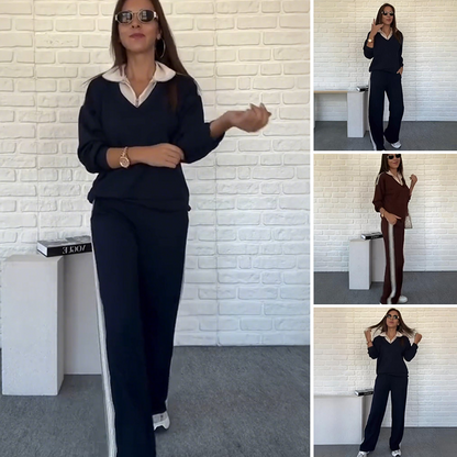 🍂Women's Long Sleeve Lapel Top & Pants Set – Versatile Style, Fits Work Meetings & Weekend Gatherings