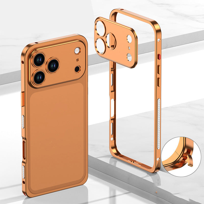 Metal Bare Frame Heat-Dissipating iPhone Case with Seahorse Buckle Design