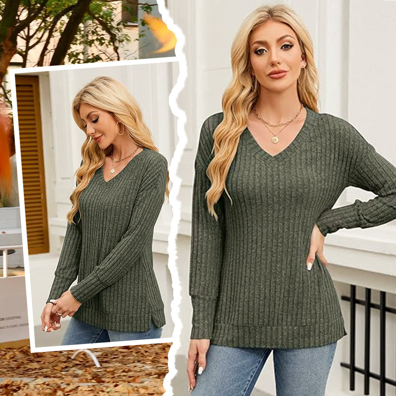 Women's V Neck Long Sleeve Solid Sweater -👏Soft and Warm!