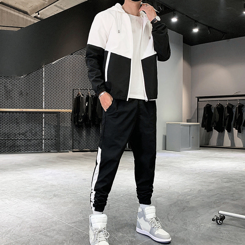 💥Hot Sale Offer: 50% Off-Men's Comfortable Color-Block Hooded Jacket & Drawstring Pants