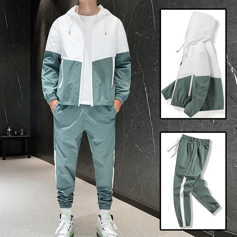 💥Hot Sale Offer: 50% Off-Men's Comfortable Color-Block Hooded Jacket & Drawstring Pants