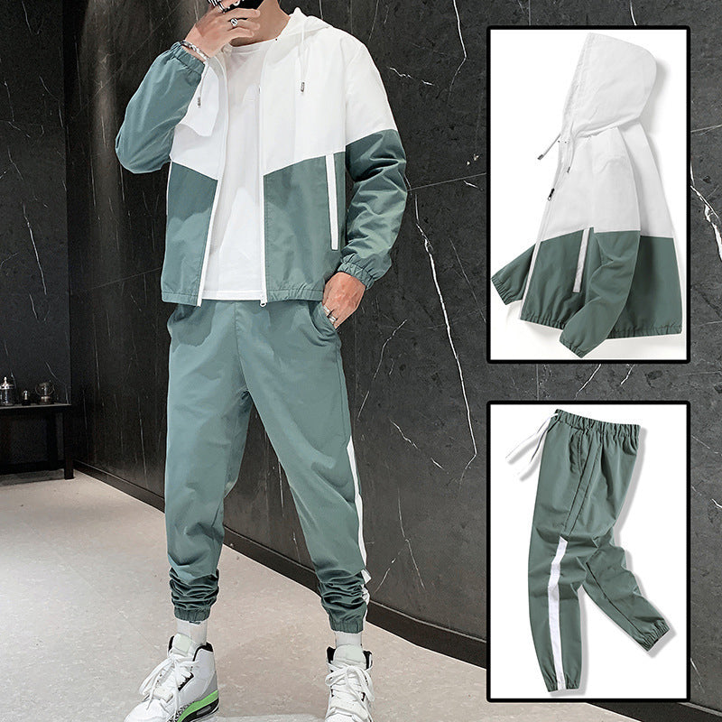 💥Hot Sale Offer: 50% Off-Men's Comfortable Color-Block Hooded Jacket & Drawstring Pants