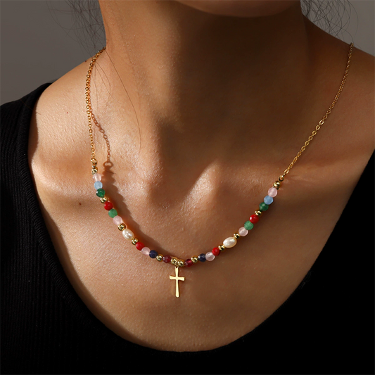 Colorful Beaded Cross Necklace