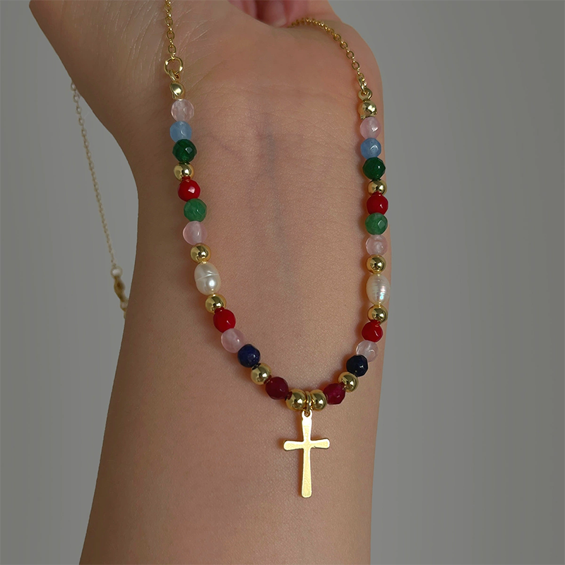 Colorful Beaded Cross Necklace