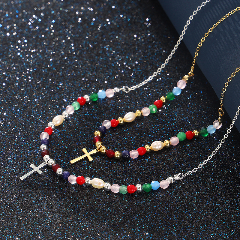 Colorful Beaded Cross Necklace