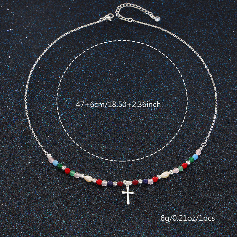 Colorful Beaded Cross Necklace