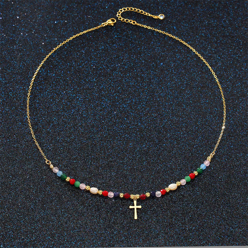 Colorful Beaded Cross Necklace