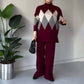 Fashion Color-blocking Rhombus Sweater & Pants Set