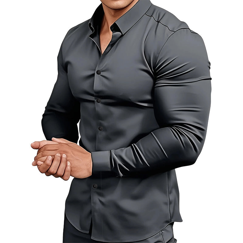 📢📢50% OFF !!!⏰Men's Solid Color Lapel Long Sleeve Button-Down Shirts