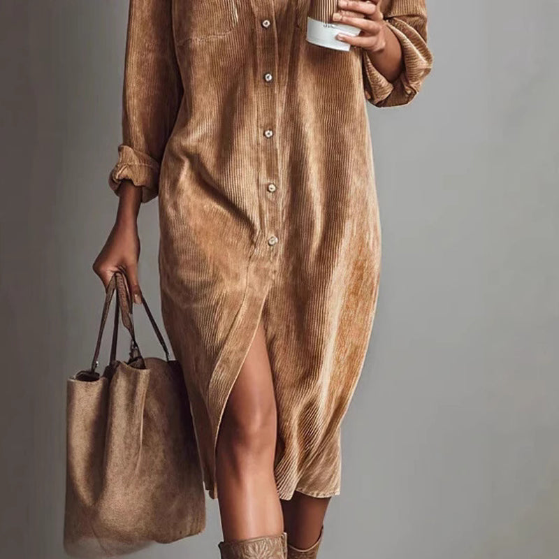 💖 Effortless Chic Corduroy Shirt Dress – Soft, Cozy & Versatile for All Seasons 🍂
