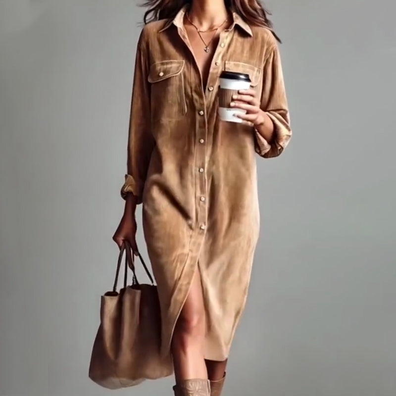 💖 Effortless Chic Corduroy Shirt Dress – Soft, Cozy & Versatile for All Seasons 🍂