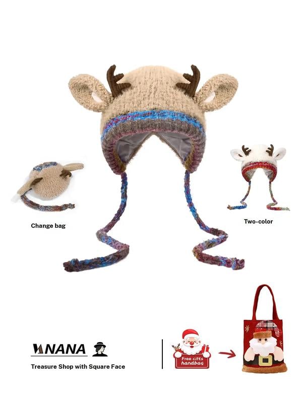 🎅Surprise price🎄🦌Handmade Knitted Christmas Antler 2-in-1 (Hat/Handbag)🧶