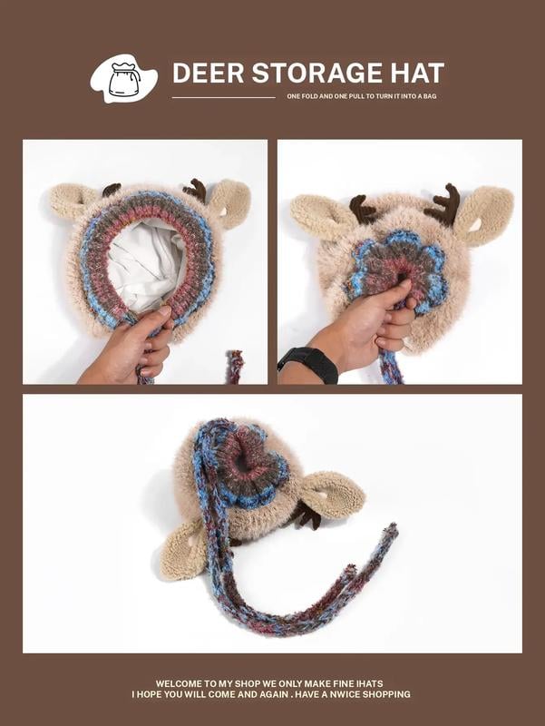 🎅Surprise price🎄🦌Handmade Knitted Christmas Antler 2-in-1 (Hat/Handbag)🧶