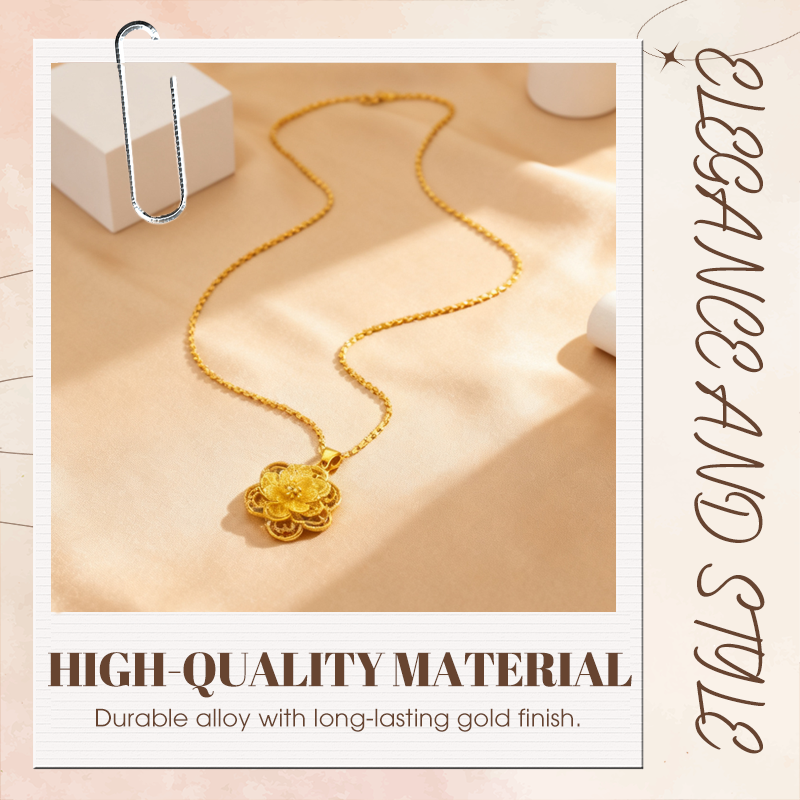 Elegant Gold Tone Flower Pendant Necklace