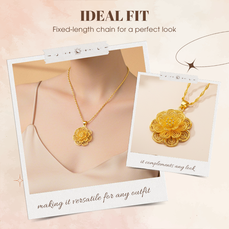 Elegant Gold Tone Flower Pendant Necklace