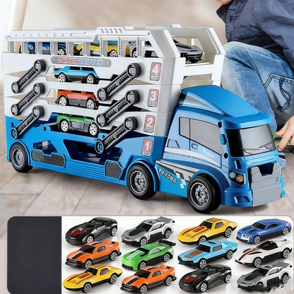 🔥Hot Sale Offers-Foldable 4-Layer Race Container Truck Toy （Includes 12  Cars)