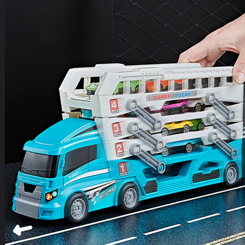 🔥Hot Sale Offers-Foldable 4-Layer Race Container Truck Toy （Includes 12  Cars)