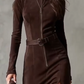 🖤Long Sleeve Faux Suede Zipper Maxi Dress✨