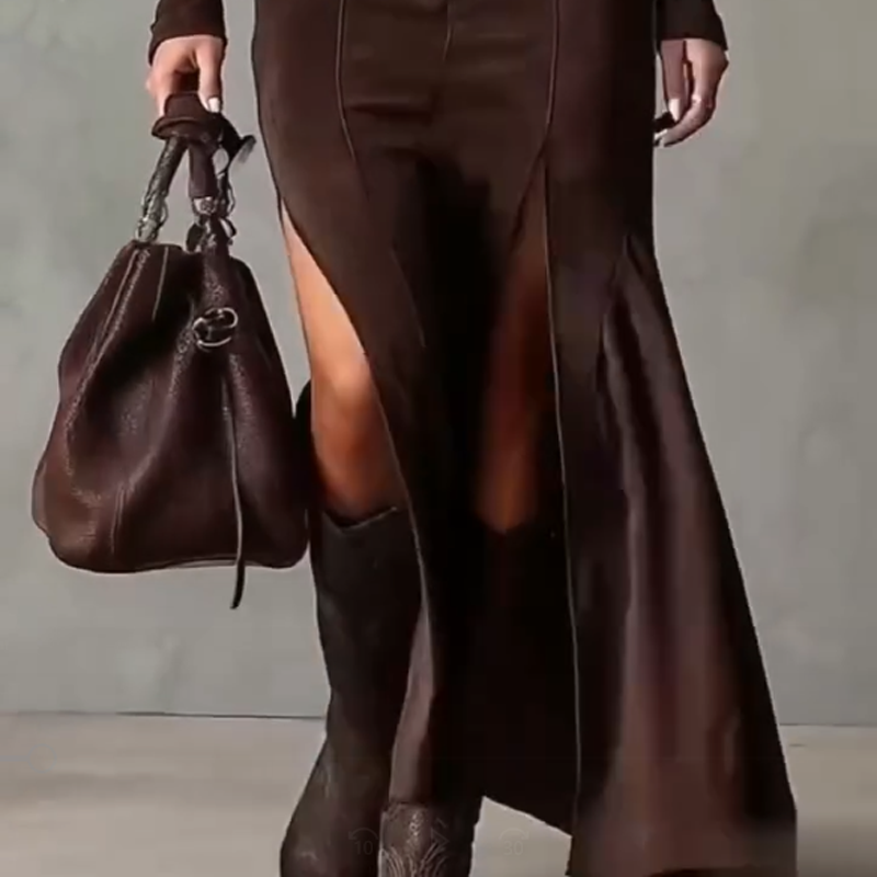 🖤Long Sleeve Faux Suede Zipper Maxi Dress✨