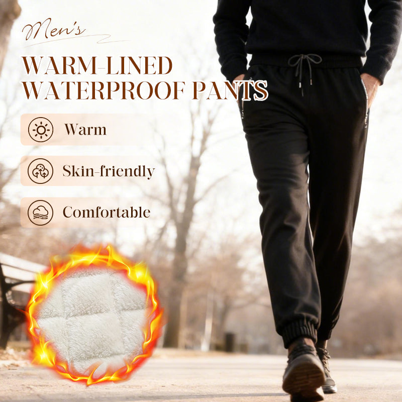 Men's Warm-Lined Waterproof Pants with Drawstring