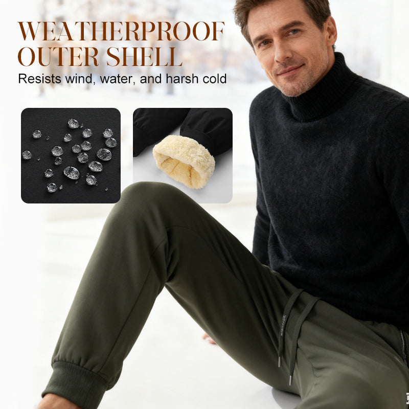 Men's Warm-Lined Waterproof Pants with Drawstring