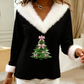 Elegant V-Neck Faux Fur Collar Christmas Pullover