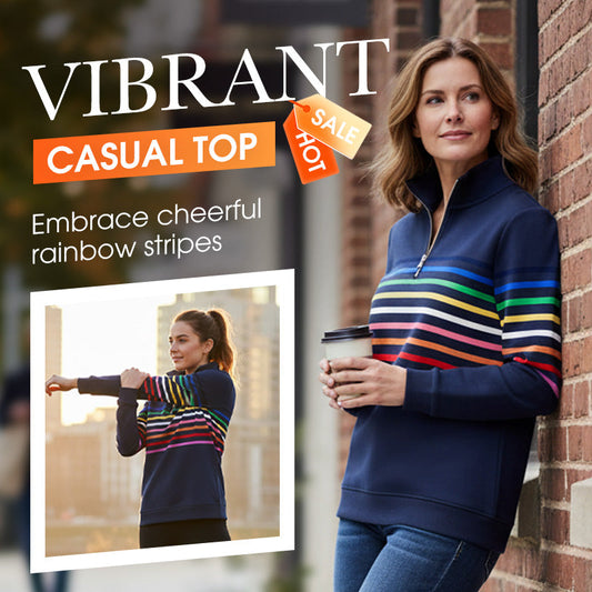 Women's Half-Zip Colorful Striped Long Sleeve Pullover