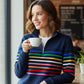 Women's Half-Zip Colorful Striped Long Sleeve Pullover