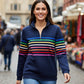 Women's Half-Zip Colorful Striped Long Sleeve Pullover