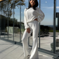 Women's Ribbed Long-Sleeve Tops & Flare Pants 2-Piece Set