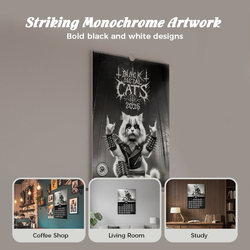 📢📢 60   %  OFF  !! ✨Black Metal Cat Calendar 2026