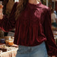 🎅 HOLIDAY HAUL SALE✨Women's Long Sleeve Velvet Trim Lace Blouse Elegant Flared Swing Top