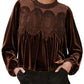 🎅 HOLIDAY HAUL SALE✨Women's Long Sleeve Velvet Trim Lace Blouse Elegant Flared Swing Top