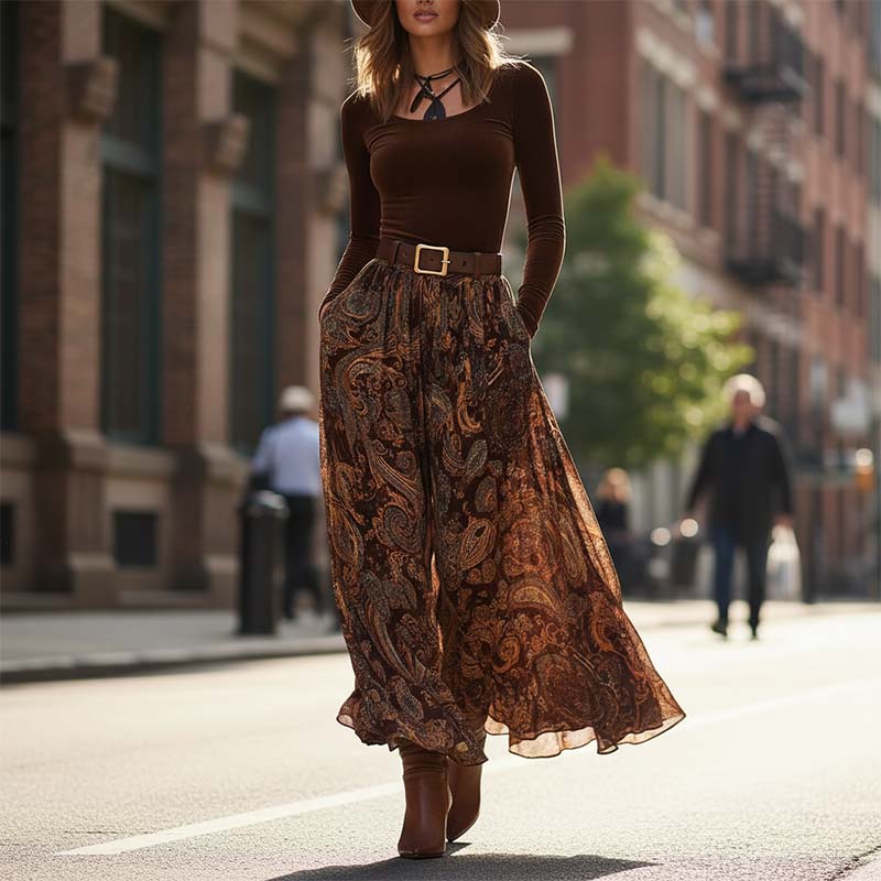 Women's Stylish Top & Printed Maxi Skirt 2-Piece Set