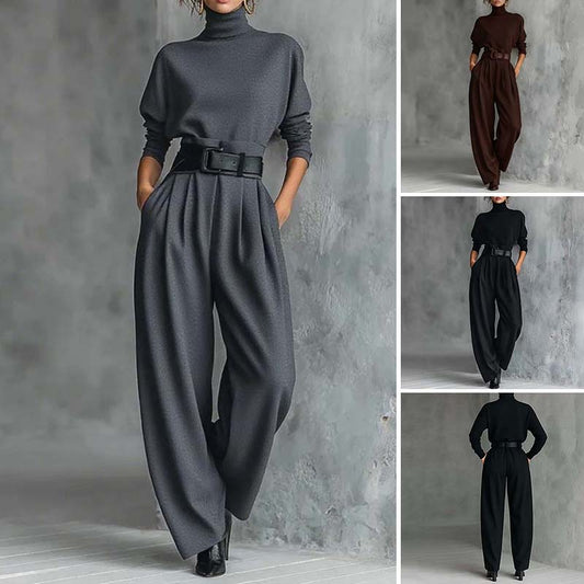 💜 LAST DAY PROMOTION - 50%OFF💜Women’s Elegant Turtleneck Top & High-Waist Pants Set