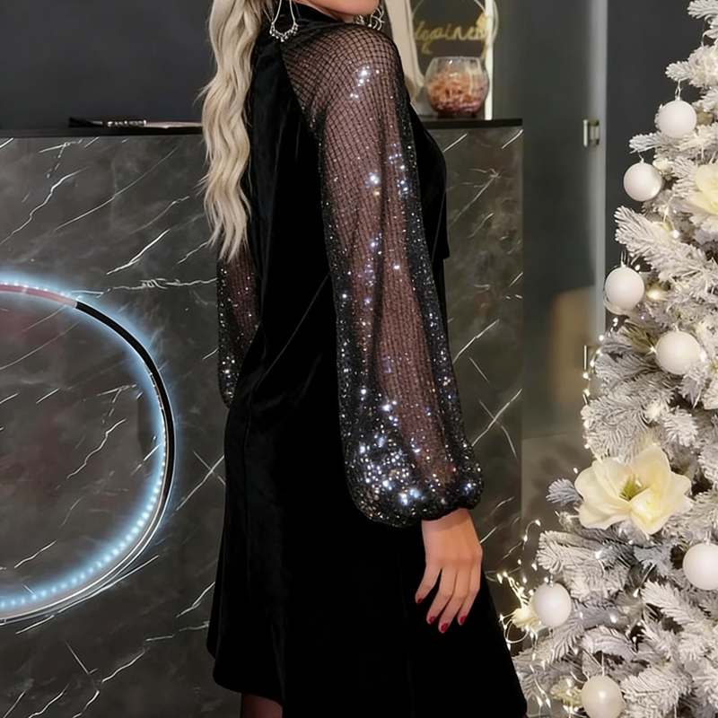 🎅Xmas Sales - 50% OFF🎄Women's Sequin Bow Tie Neck Dress✨👗