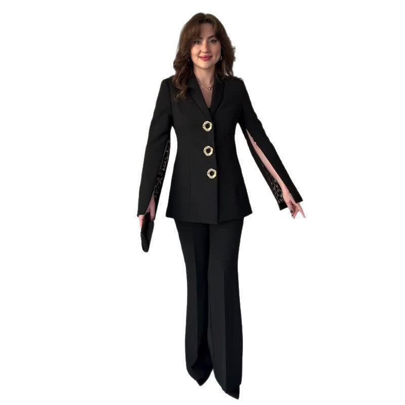 Women's Elegant Split Sleeve Blazer & Pants 2-Piece Set